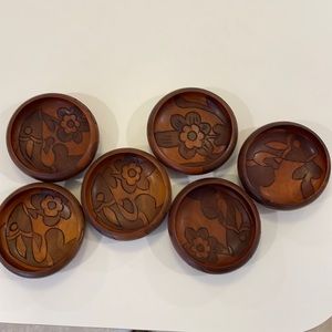 Vintage Hand carved individual salad bowls 1960s.